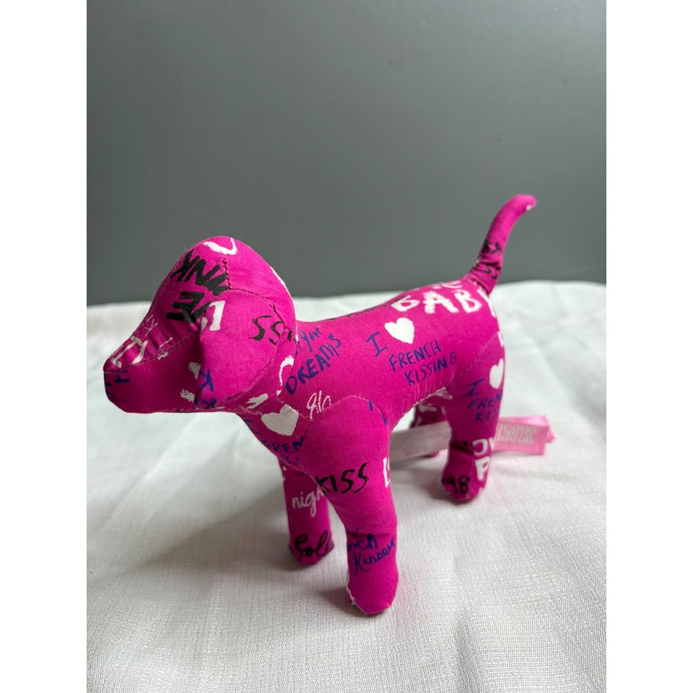 Victoria's Secret PINK Plush Dog Graffiti Print Magenta Pink Collectible Mascot